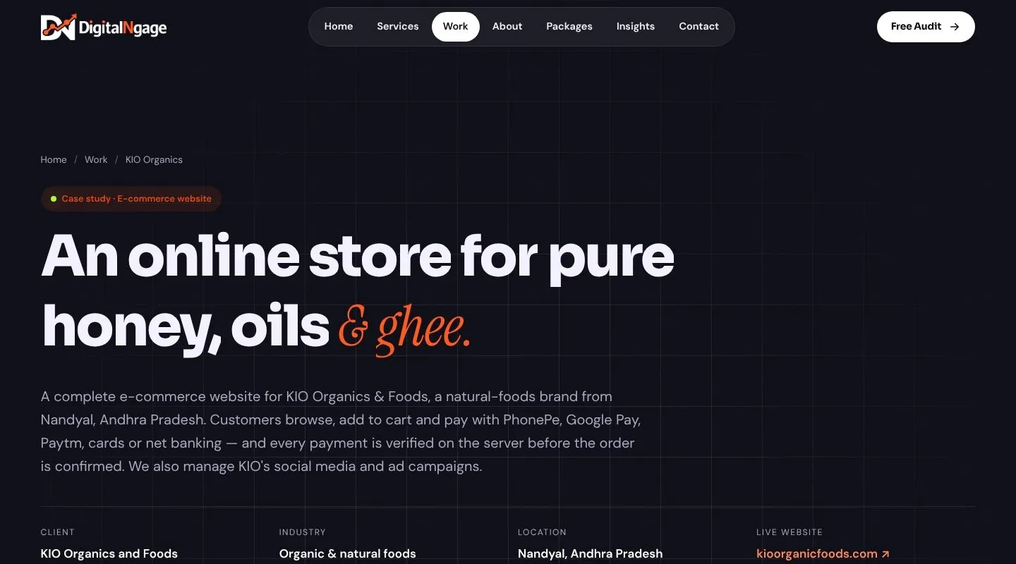 KIO Organics case study page on the DigitalNgage site