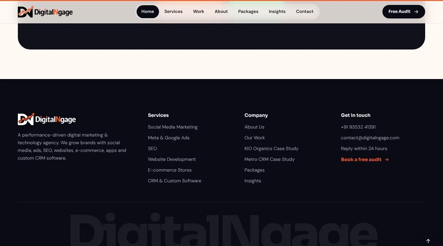 Footer with the giant DigitalNgage wordmark