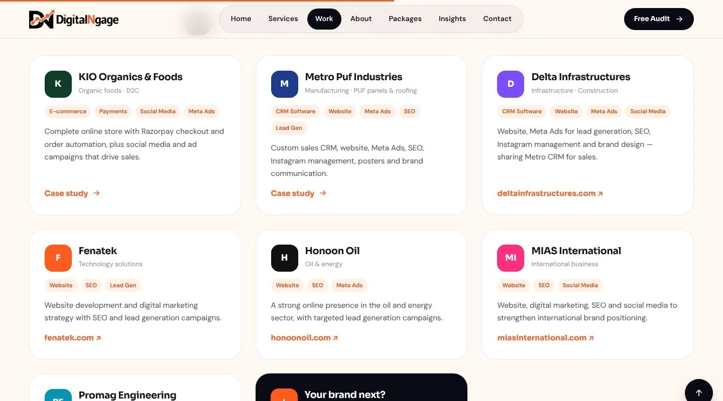 Work page with the client portfolio