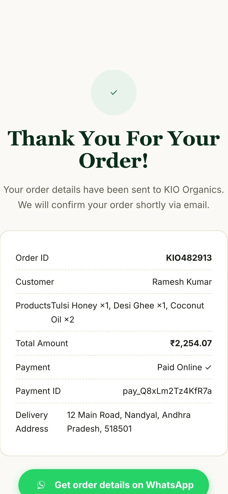 Order confirmed on a phone