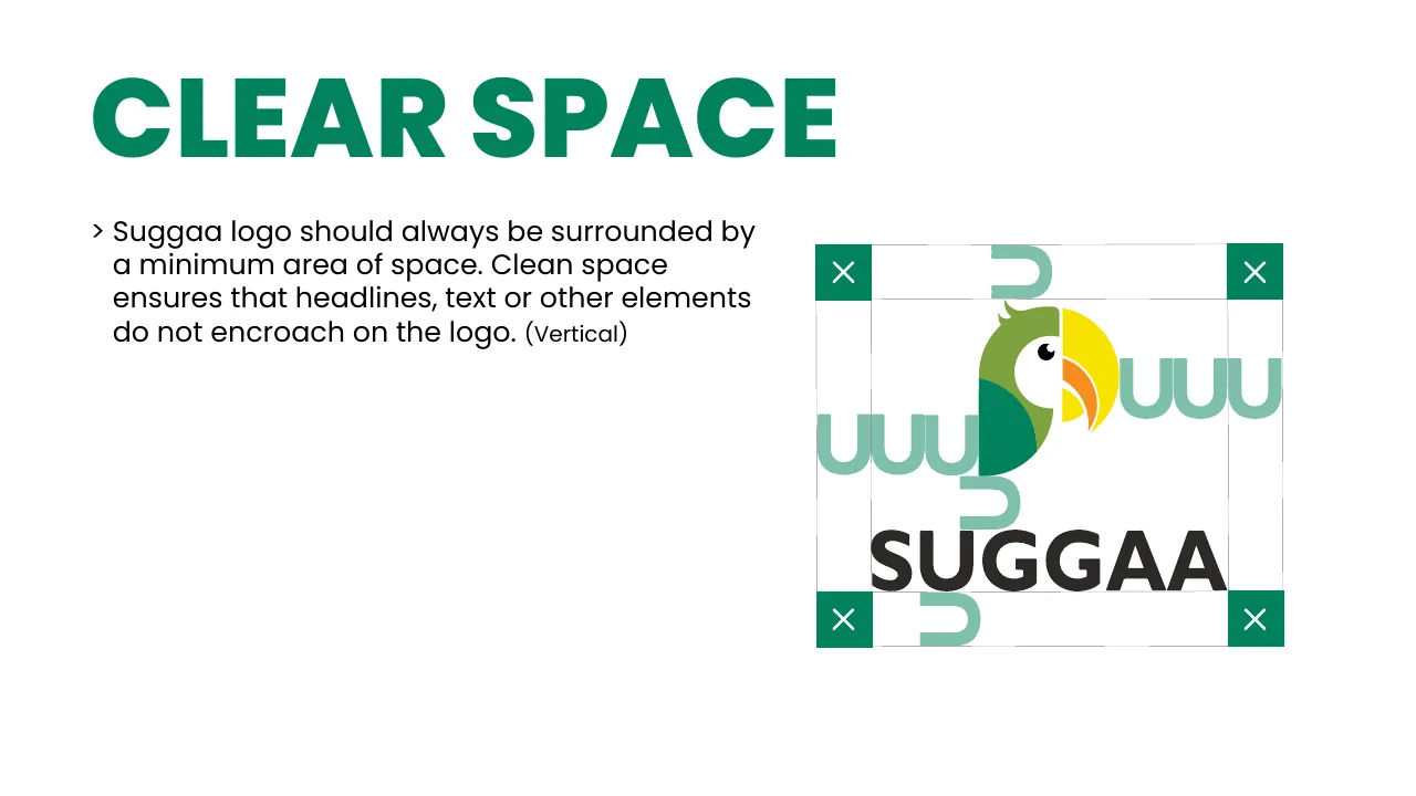 Suggaa brand guidelines page 13: Clear space