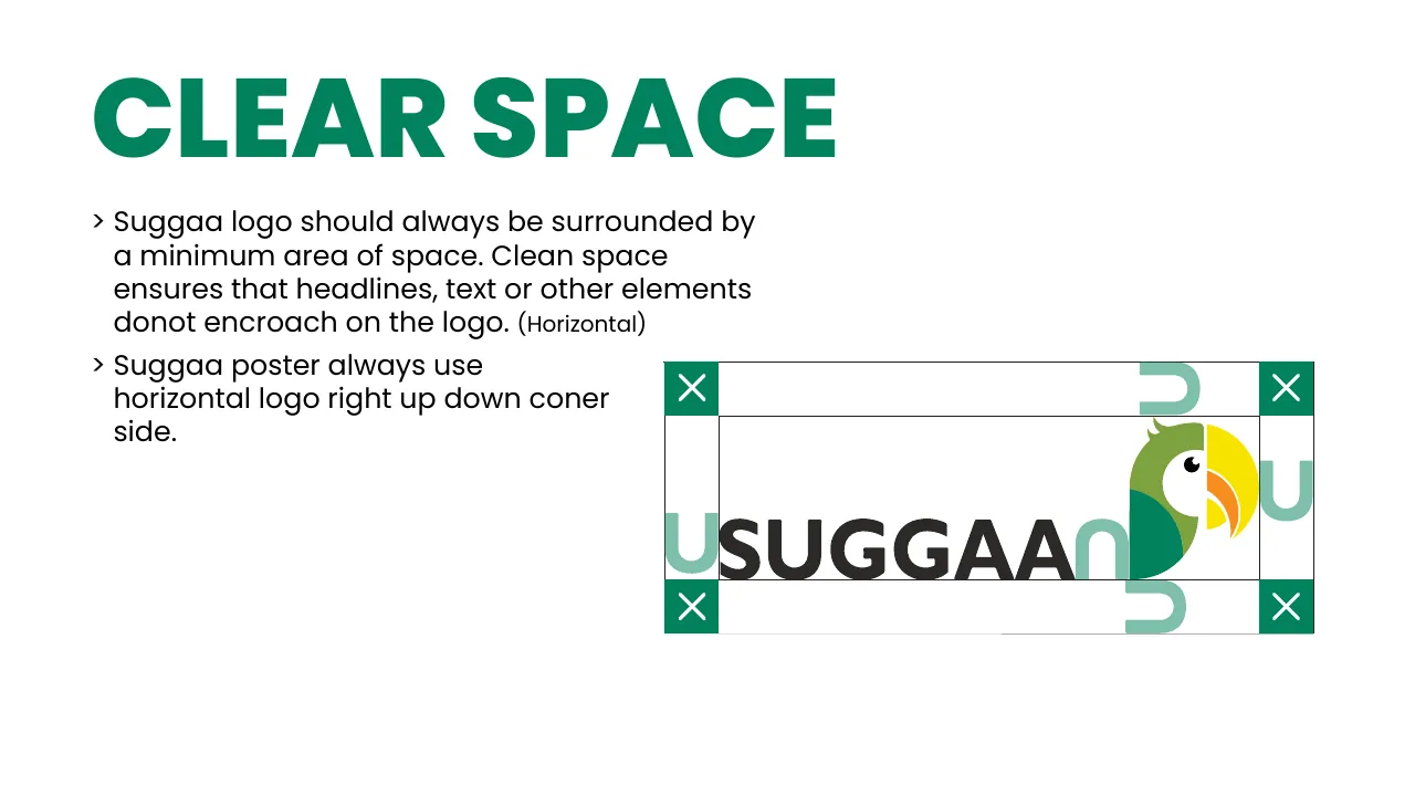 Suggaa brand guidelines page 14: Clear space