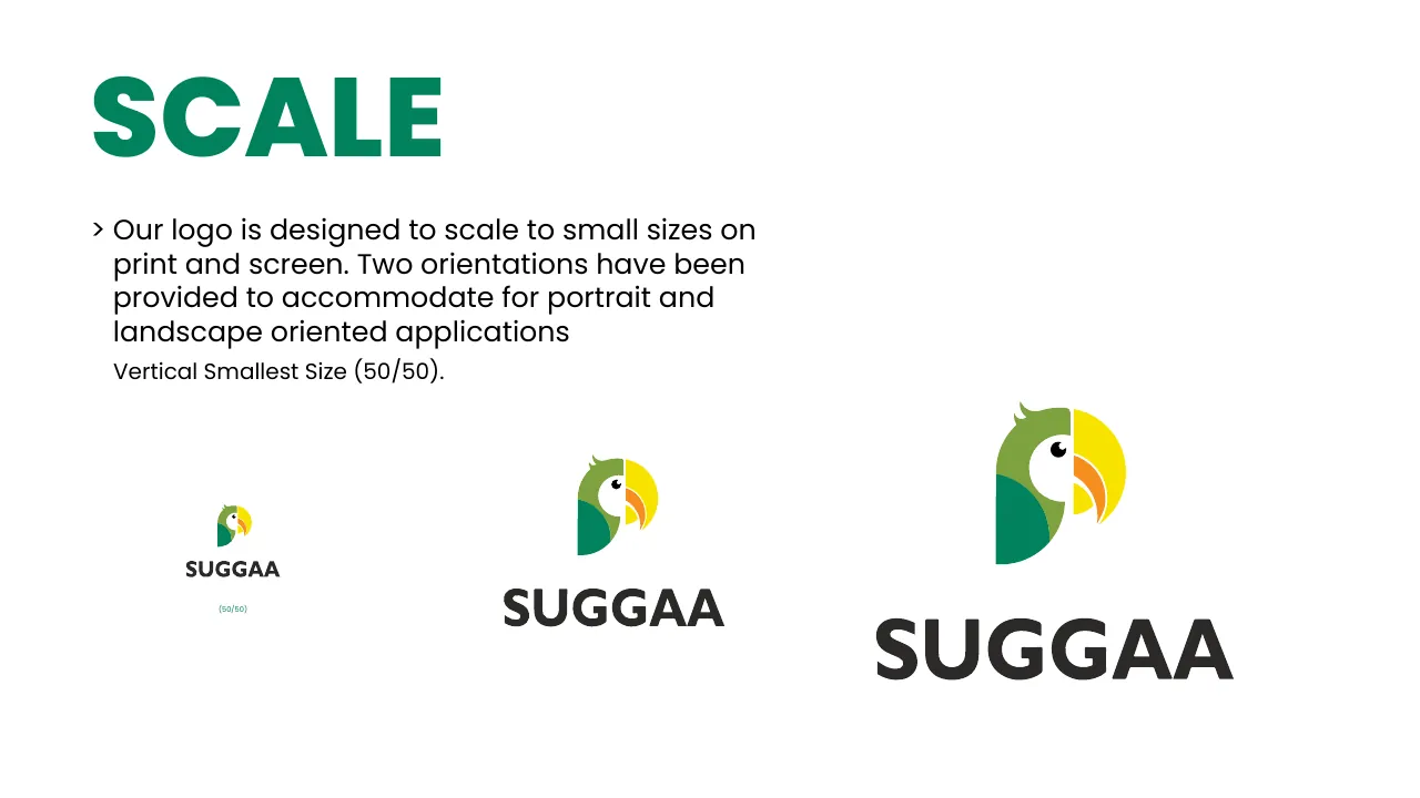Suggaa brand guidelines page 27: Scale