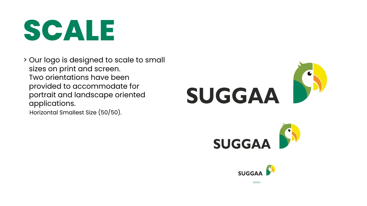 Suggaa brand guidelines page 28: Scale