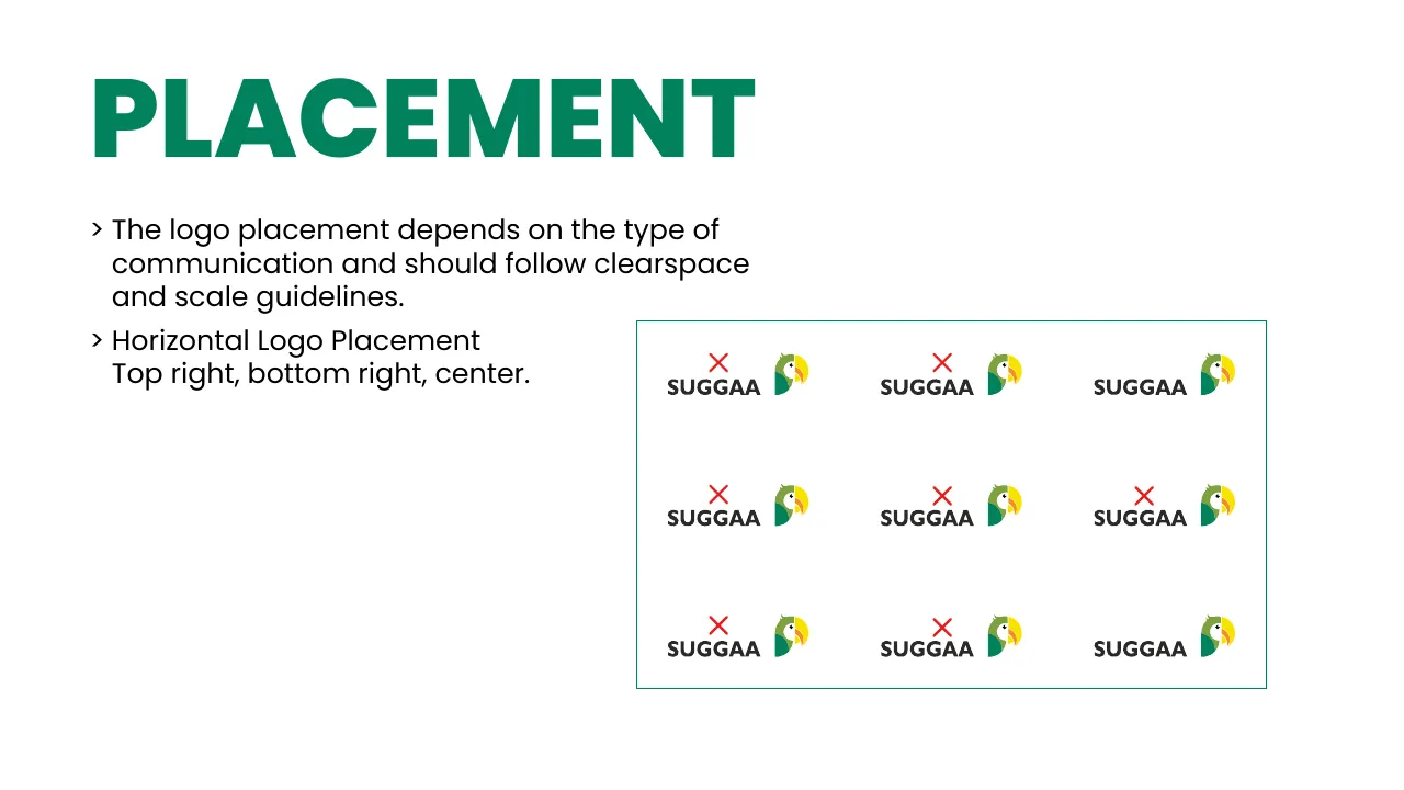 Suggaa brand guidelines page 34: Placement