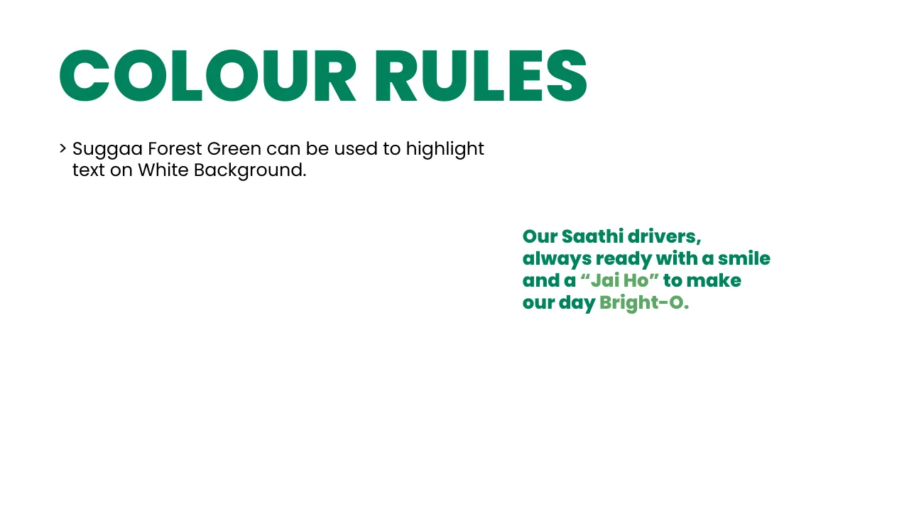 Suggaa brand guidelines page 45: Colour rules