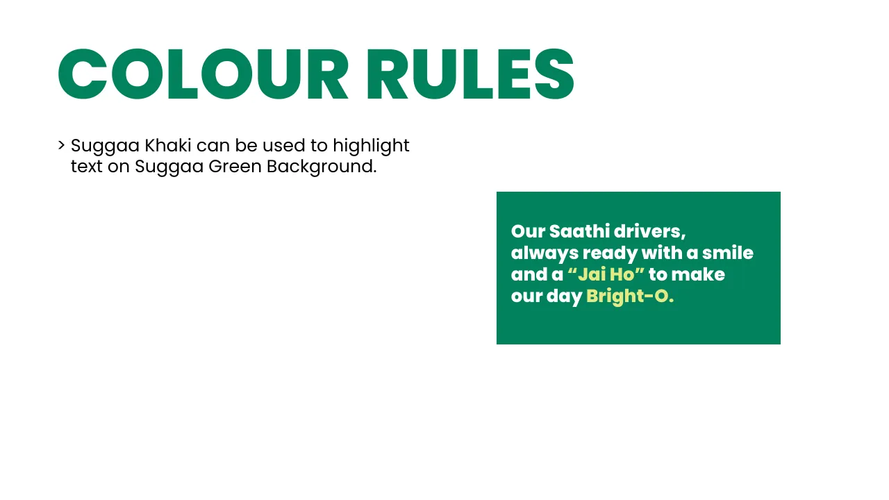 Suggaa brand guidelines page 46: Colour rules