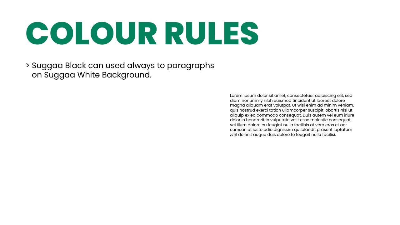 Suggaa brand guidelines page 47: Colour rules