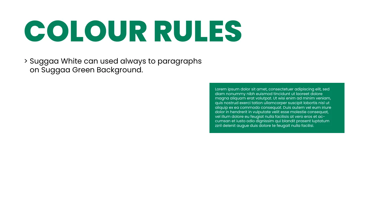 Suggaa brand guidelines page 48: Colour rules
