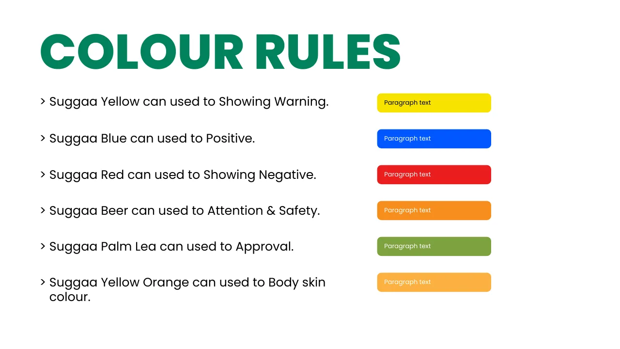 Suggaa brand guidelines page 49: Colour rules