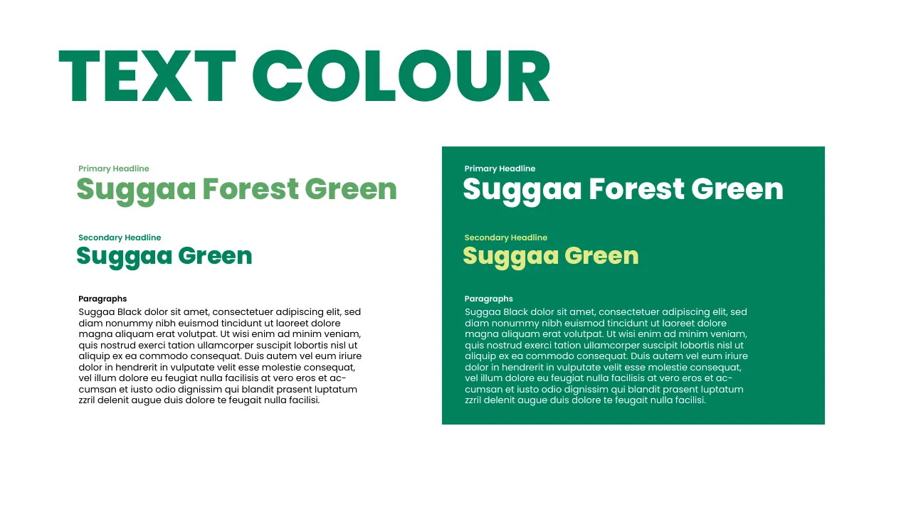 Suggaa brand guidelines page 56: Text colour
