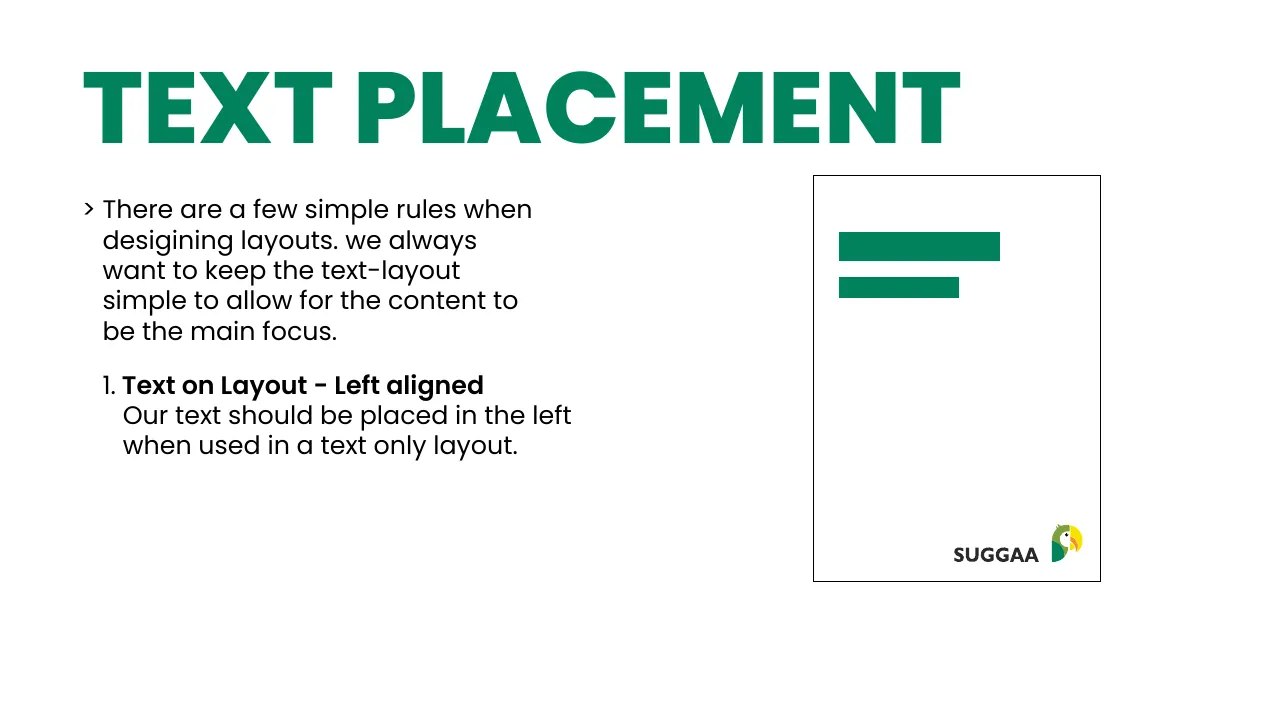 Suggaa brand guidelines page 60: Text placement